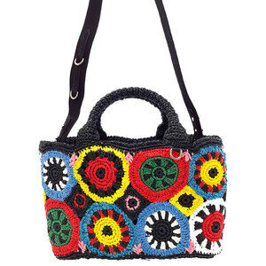 Prada Crochet Net Raffia Tote Shoulder Bag